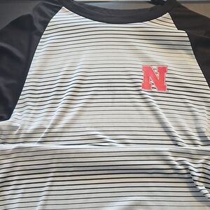 Colosseum Black and White Striped Tee with Red Logo